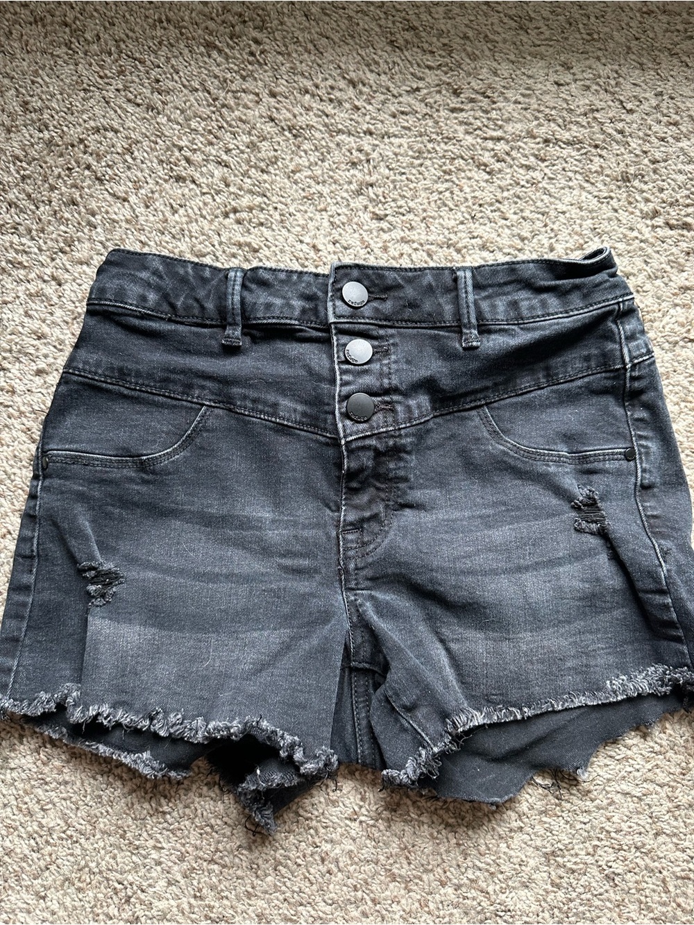 Charlotte Russe Black High-Rise Distressed Jean Shorts